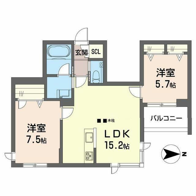 ウィズプラス等々力(2LDK/2階)の間取り写真