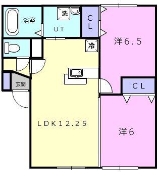 プレミールD館(2LDK/1階)の間取り写真