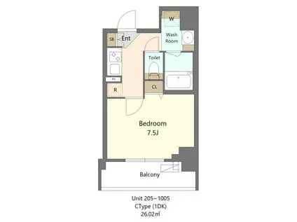 プライムメゾン市谷山吹町(1K/4階)の間取り写真