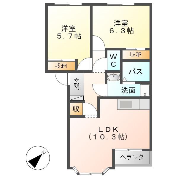 コーポひまわり(2LDK/1階)の間取り写真