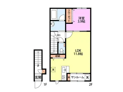 PURIMERA燕水道町(1LDK/2階)の間取り写真