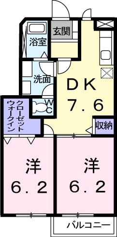 ファミールHAKUHOU B(2DK/1階)の間取り写真
