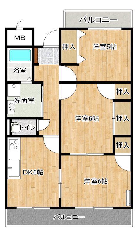M&Bヒューマンズ花水木(3DK/3階)の間取り写真