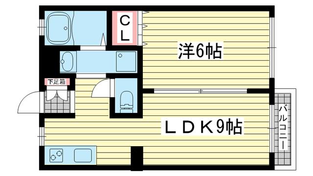 中山手ガーデンパレス D棟(1LDK/2階)の間取り写真