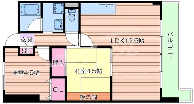 ロイヤルオータム(2LDK/5階)の間取り写真
