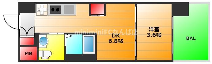 Jグランコート京町堀(1DK/14階)の間取り写真