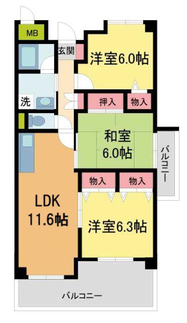 メルベーユ宝塚(3LDK/2階)の間取り写真