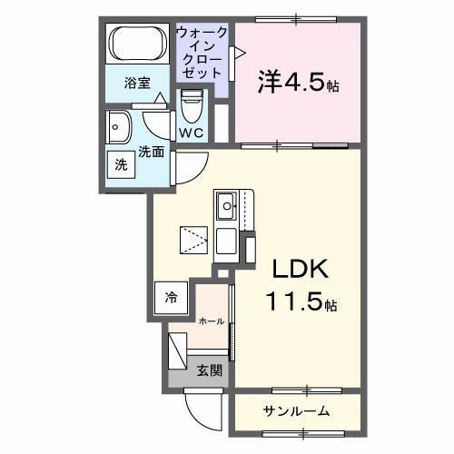 ラルジュA(1LDK/1階)の間取り写真