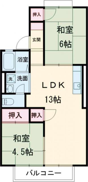 K・エステートビューラーB棟(2LDK/2階)の間取り写真