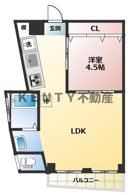 石山ビル(1LDK/2階)の間取り写真