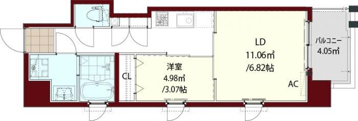 アガスティーア薬院(1LDK/8階)の間取り写真