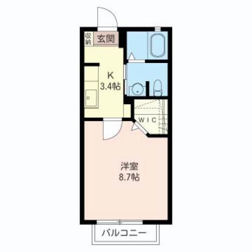 ヴィラ・デ・ソルA(1K/2階)の間取り写真