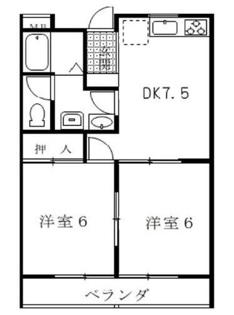 ヴェルビ北原台II(2DK/1階)の間取り写真