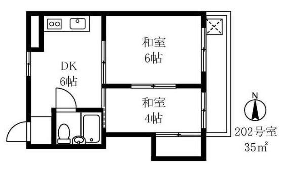 ビルタスコーポ(2DK/2階)の間取り写真