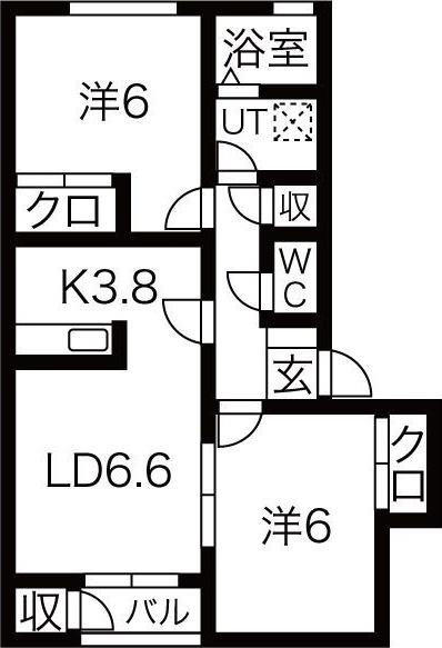 グランデ本館3番館(2LDK/2階)の間取り写真