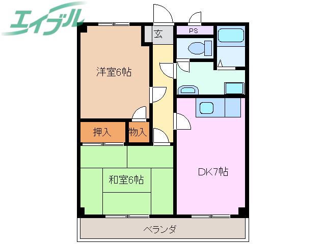 チェリーグロー(2DK/2階)の間取り写真