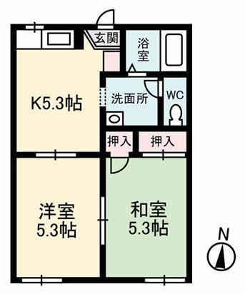 プラザフローテル A棟(2K/2階)の間取り写真