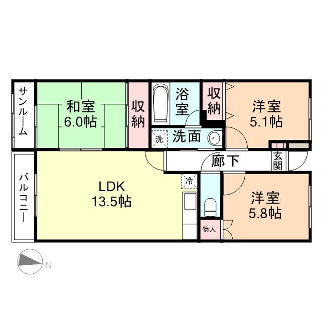 フィール高岡駅南(3LDK/2階)の間取り写真