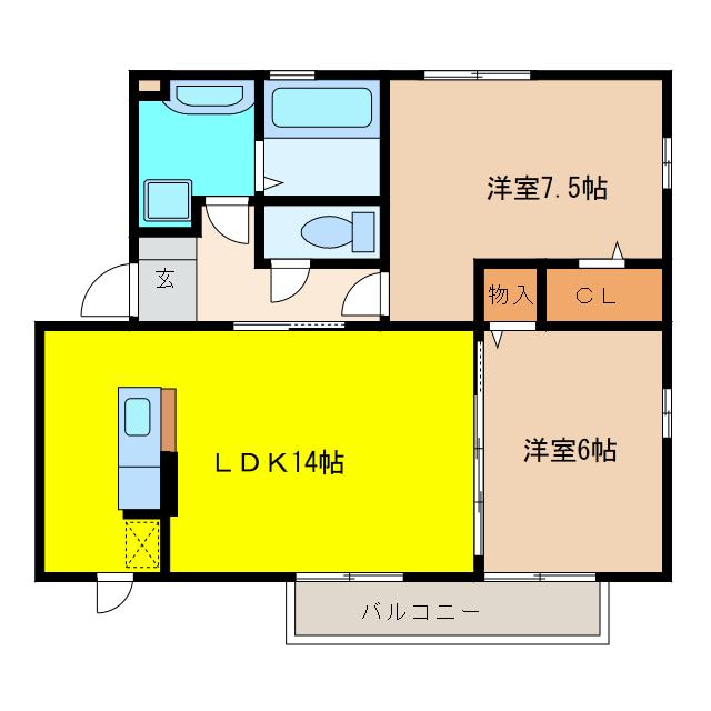 ソレイユ(2LDK/1階)の間取り写真