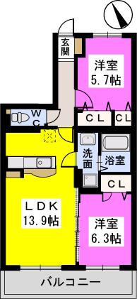 ポルタ フォルトゥーナ(2LDK/4階)の間取り写真