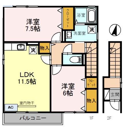 カルムコート津之江(2LDK/2階)の間取り写真