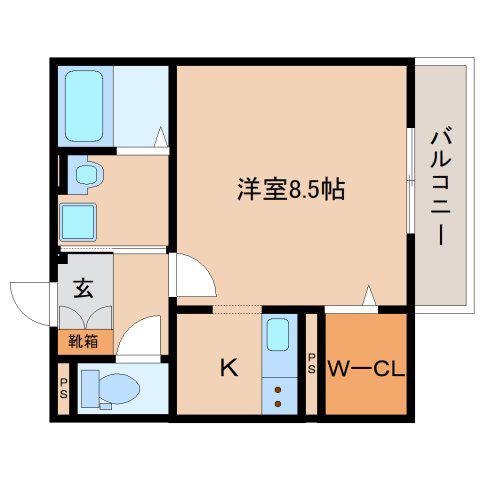 クレールフォンテーヌならまち(1K/2階)の間取り写真