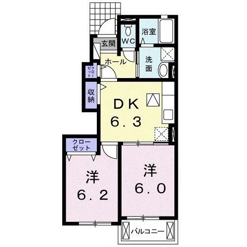 グランド ソレイユ(2DK/1階)の間取り写真