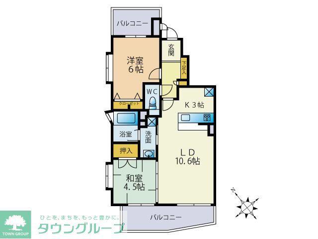 グランディア百道浜通(2LDK/3階)の間取り写真