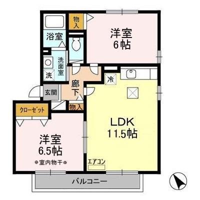 ファースト・エアフォルクII(2LDK/2階)の間取り写真