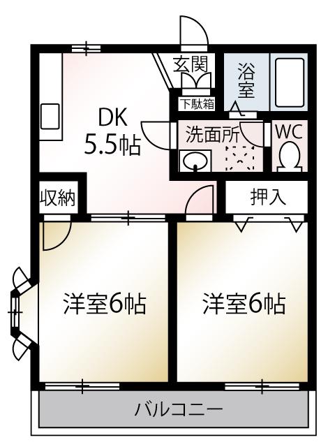 グレープハイムB(2DK/1階)の間取り写真