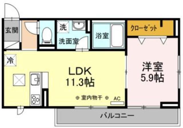 LUPINUS B棟 ルピナス(1LDK/2階)の間取り写真