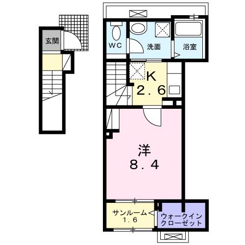 グリーンウエスト II(1K/2階)の間取り写真