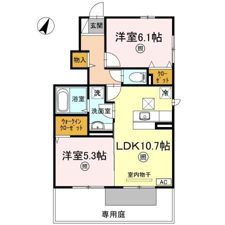 セジュール田村西A棟(2LDK/1階)の間取り写真