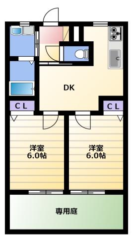 ディアコートS(2DK/1階)の間取り写真