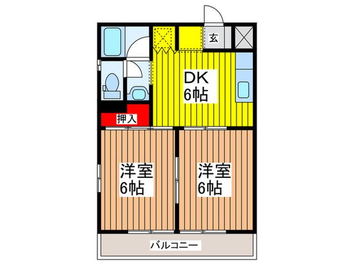 フラッツ本町西(2DK/1階)の間取り写真