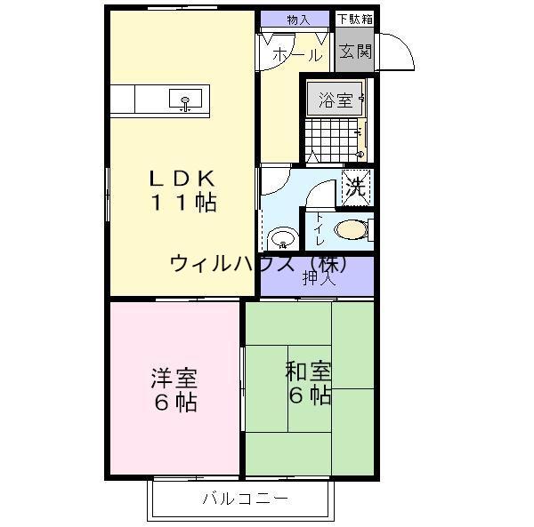 エレガンテ天美(2LDK/2階)の間取り写真