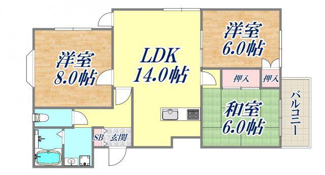 ラフォーレ夙川(3LDK/3階)の間取り写真
