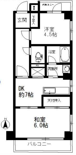 ライオンズマンション西落合(2DK/4階)の間取り写真