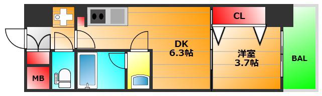ALIVIS九条(1DK/10階)の間取り写真