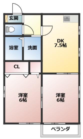 ブレス長谷川(2DK/2階)の間取り写真