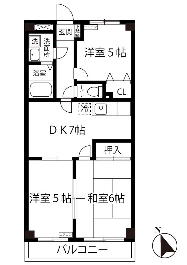 フィーム(3DK/2階)の間取り写真