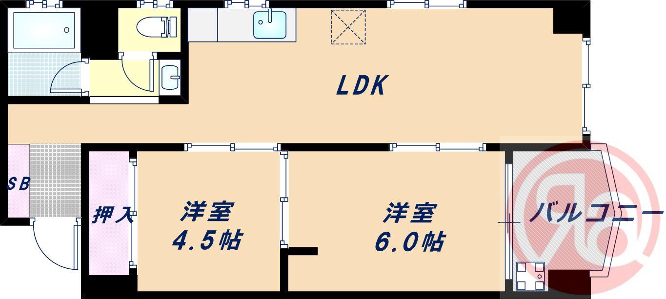 ハイツ粟新(2LDK/4階)の間取り写真