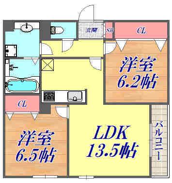 D-ROOM立花(2LDK/3階)の間取り写真