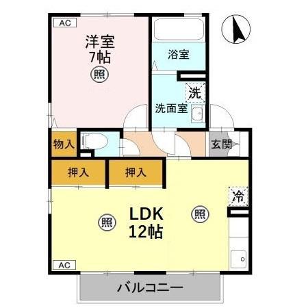 ラッキーハイツC(1LDK/1階)の間取り写真
