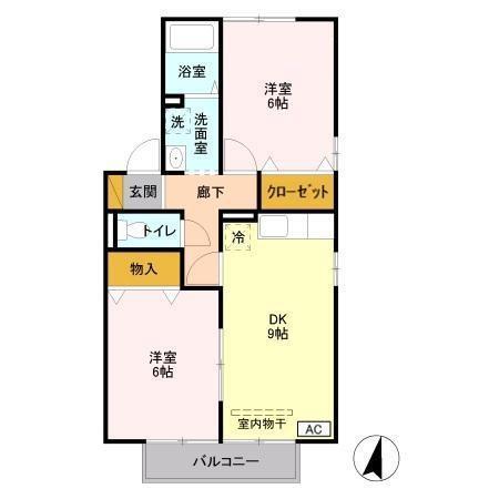 パーチェD(2DK/2階)の間取り写真