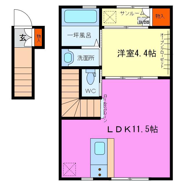 セレンディピティ大島(1LDK/2階)の間取り写真