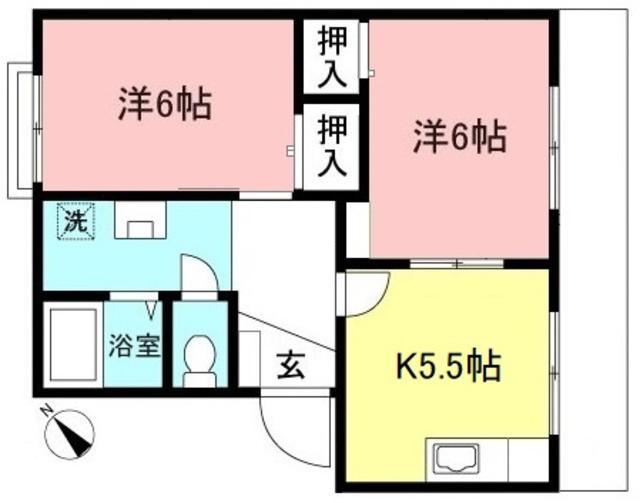 グリーンハイツ東館(2K/1階)の間取り写真
