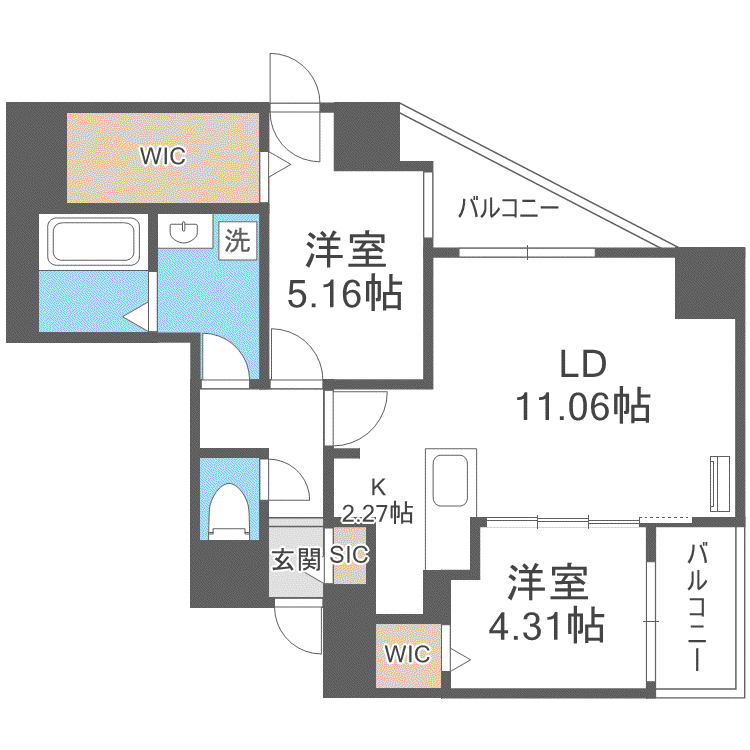 WELLZ N5(2LDK/11階)の間取り写真