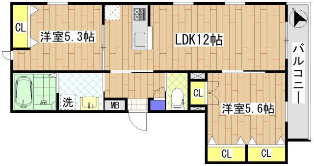 PACE FUJISAWA(2LDK/2階)の間取り写真
