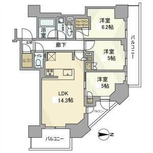 シティタワー国分寺ザ・ツイン イースト(3LDK/35階)の間取り写真